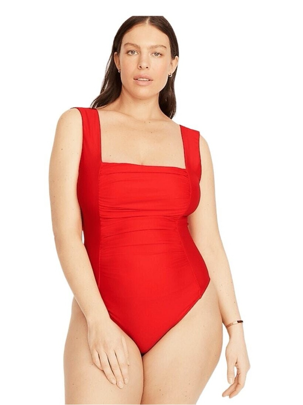 J. Crew Red Square-Neck Ruched One-Piece Swimsuit
